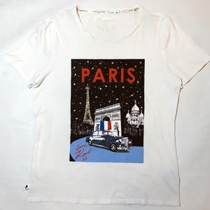 Karl Lagerfeld White Printed T-Shirt Paris Top Size Medium